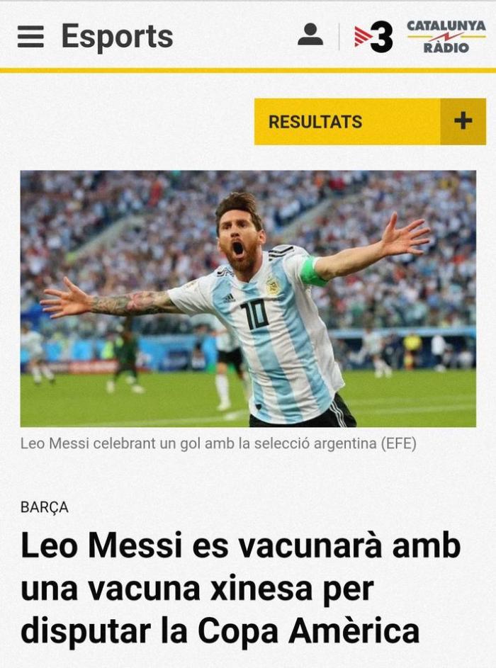 西媒: 备战美洲杯, 梅西将接种中国新冠疫苗