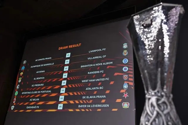 欧联杯16强抽签结果出炉：罗马VS布莱顿 马赛VS比利亚雷亚尔