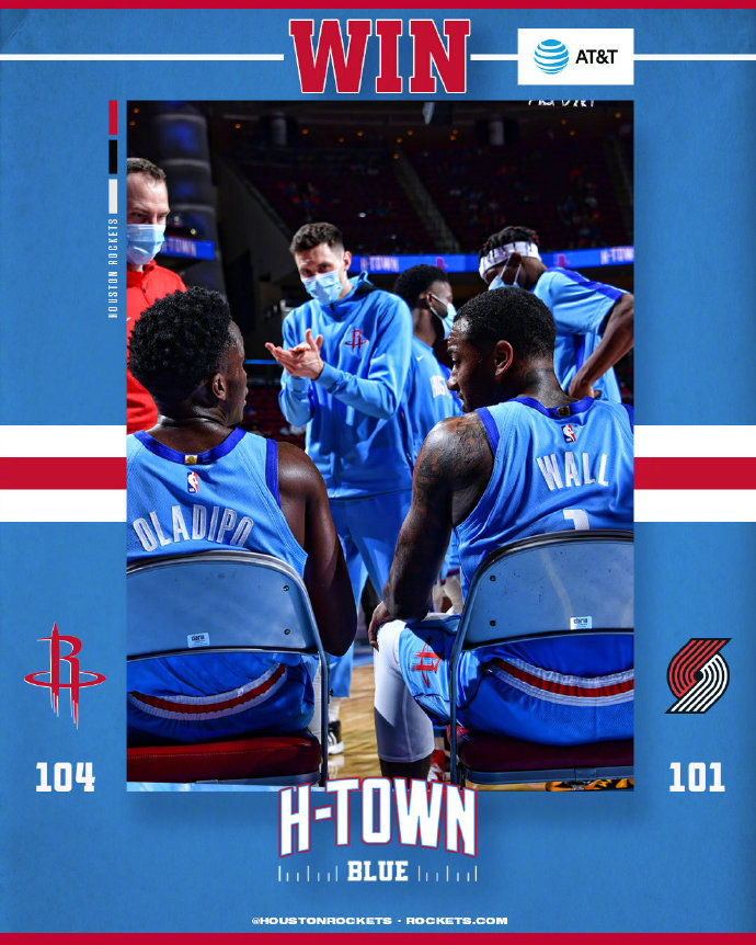 火箭104-101险胜开拓者 奥拉迪波25+7 利拉德30+9