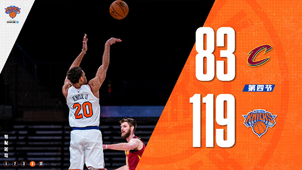 NBA简报：尼克斯119-83肆虐骑士 奎克利22+5+5断