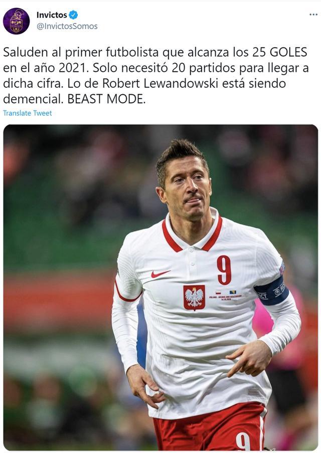 莱万成为今年首位25球球员，仅用20场比赛