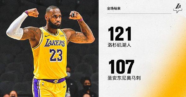 NBA简报：湖人121-107大胜马刺 詹姆斯26+5+8