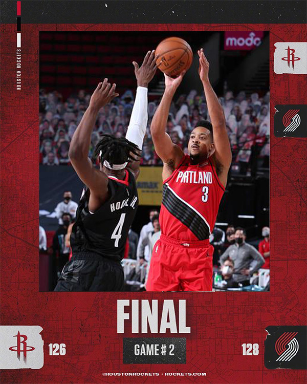 NBA简报：开拓者128-126险胜火箭 麦科勒姆44+8