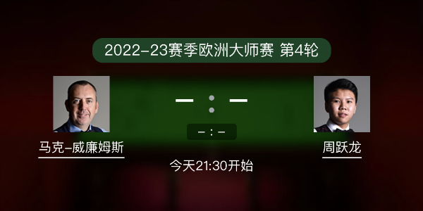 欧洲大师赛第4轮 马克-威廉姆斯vs周跃龙赛事前瞻和交手记录