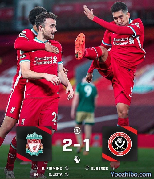 英超简报：利物浦2-1谢菲联 菲尔米诺破门若塔头球建功