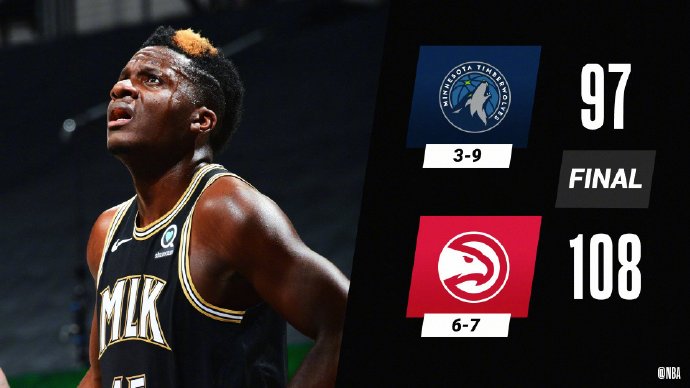 老鹰108-97战胜森林狼 卡佩拉23+15 拉塞尔31+7