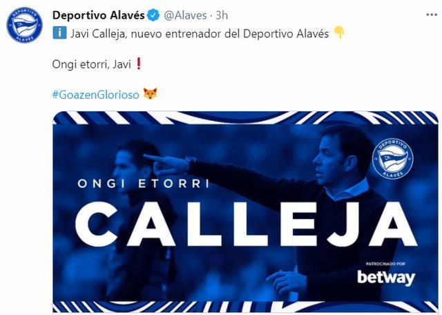 官方：阿拉维斯主帅阿韦拉多下课，卡列哈接手