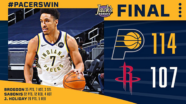 火箭107-114不敌步行者 布罗格登35+7 小萨22+12