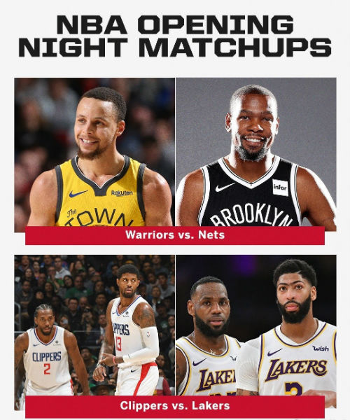 2020-21赛季NBA揭幕战赛程：湖人vs快船 勇士vs篮网