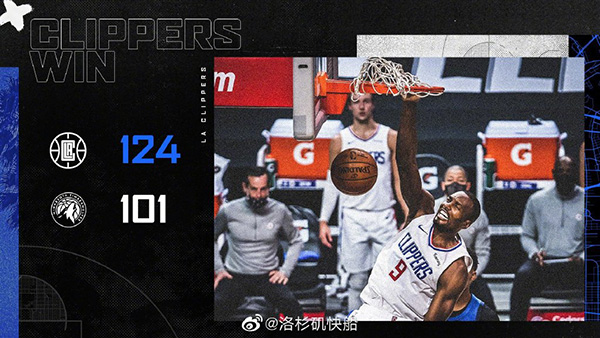 NBA简报：快船124-101击败森林狼 乔治18+6+5
