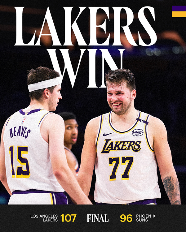 湖人主场逆袭太阳！东契奇里夫斯海斯合力 80 分，终结四连败