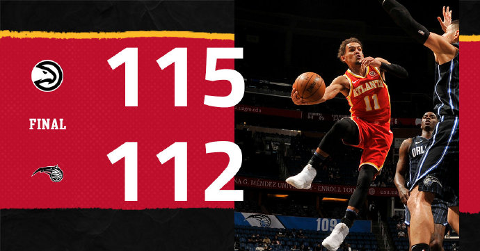 老鹰115-112击败魔术 杨32+8+罚球准绝杀 武神29+9