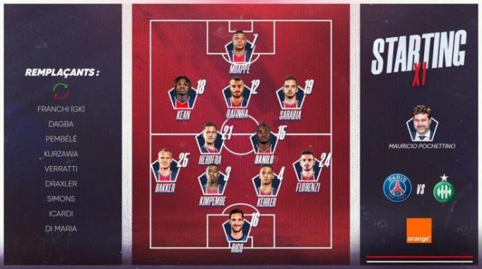 巴黎vs圣埃蒂安首发出炉: 姆巴佩领衔