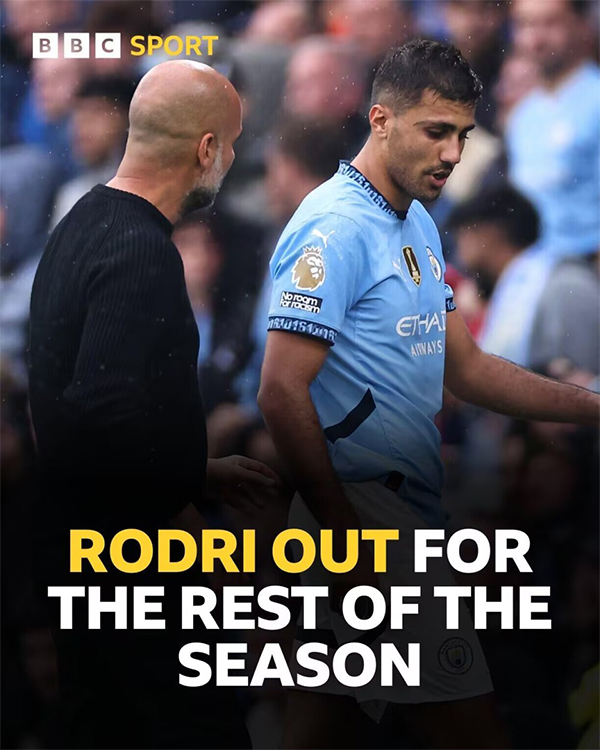 瓜帅证实罗德里手术 曼城冬窗瞄准三大巨星补腰