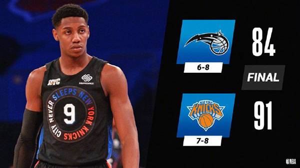 尼克斯91-84险胜魔术 兰德尔21+17 巴雷特22+10