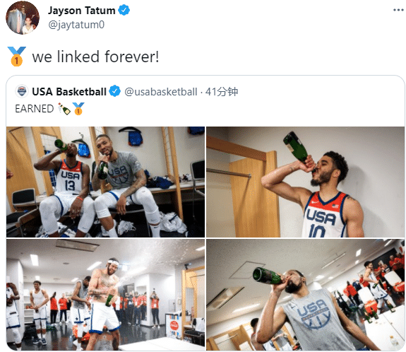 美国男篮更衣室庆祝曝光！夺冠后全队狂喷香槟，杜兰特利拉德对瓶吹