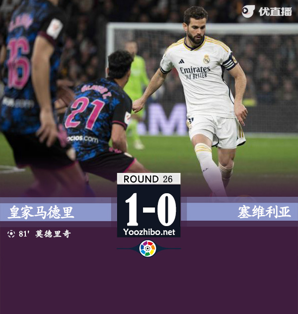 皇马1-0塞维 魔笛替补远射制胜皇马联赛20轮不败