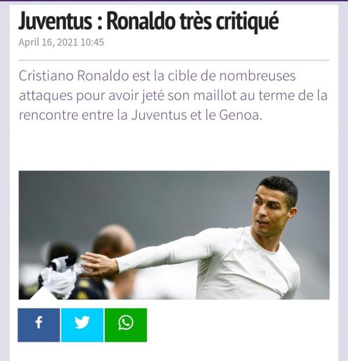 应该做榜样! 托尼: C罗不该扔球衣