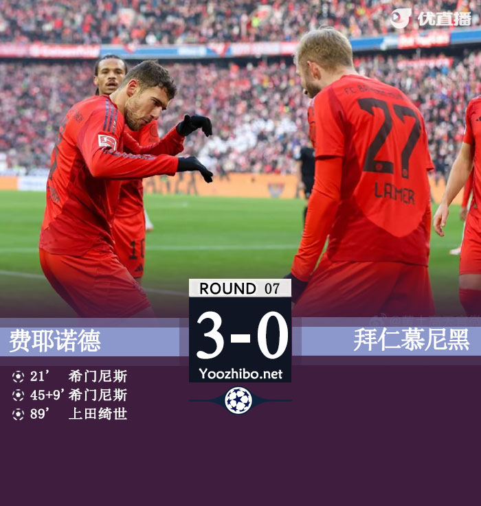 拜仁0-3费耶诺德 金玟哉失误格雷罗送点萨内中柱