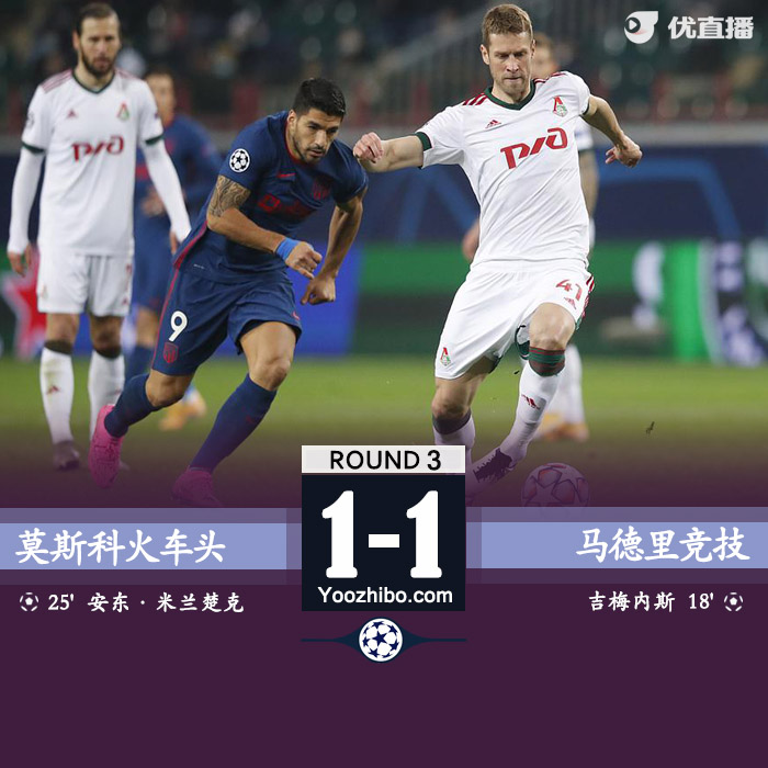 欧冠简报：马竞1-1莫斯科火车头 吉梅内斯头球埃雷拉送点