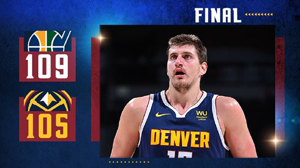 爵士109-105险胜掘金 克拉克森23分 约基奇35+14+8