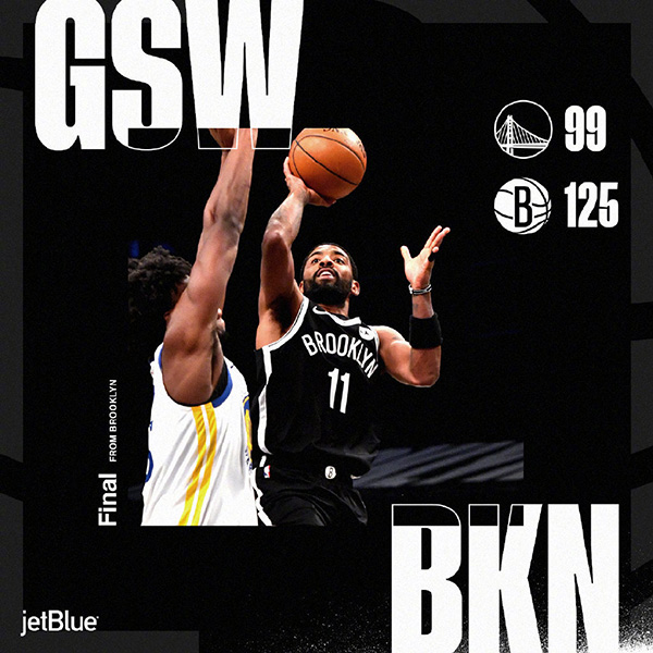 NBA简报：篮网125-99击败勇士 KD欧文合砍48分