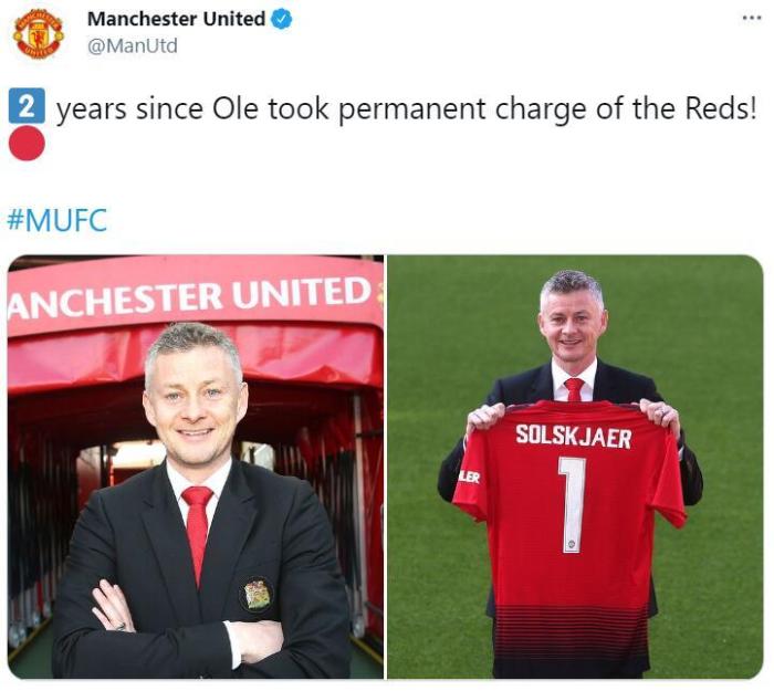 两周年快乐! 曼联官方晒照纪念索帅转正两周年