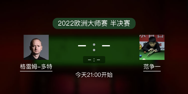 欧洲大师赛半决赛 格雷姆-多特vs范争一赛事前瞻和交手记录