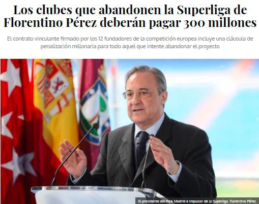 外媒：欧超的俱乐部如果退出，要交3亿欧的违约金