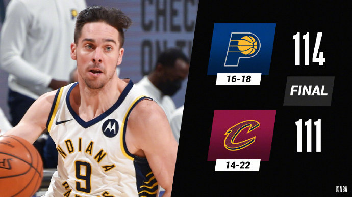 步行者114-111逆转骑士 麦康纳16+13+10断 塞克斯顿32+10