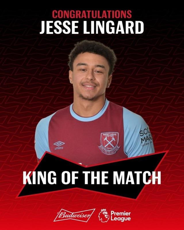 参与全队3个进球，林加德当选全场最佳