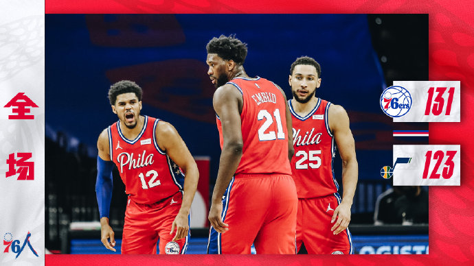 76人131-123击败爵士 恩比德40+19 米切尔33+8+6&遭驱逐