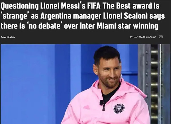 斯卡洛尼：梅西是否应该获得FIFA最佳男足球员奖不应该有任何争议