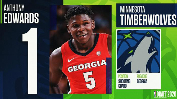 2020NBA选秀大会:爱德华兹状元 乔丹成功入手三球