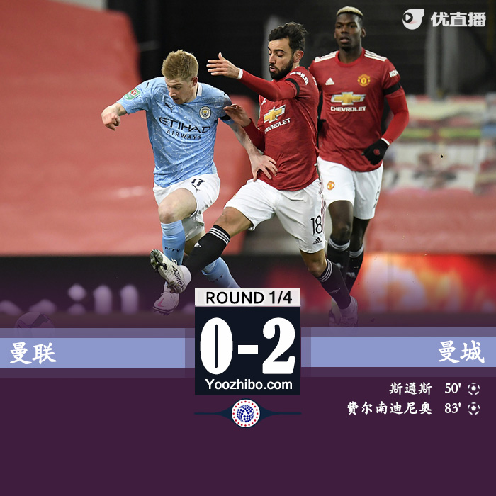 曼城2-0曼联晋级决赛会师热刺 斯通斯费尔南迪尼奥建功