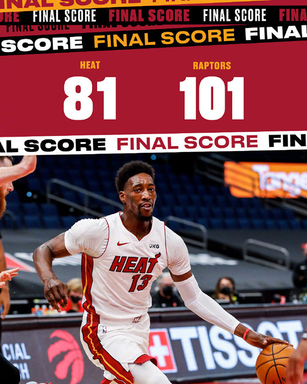 猛龙101-81大胜热火 西卡13+14+5 鲍威尔23分