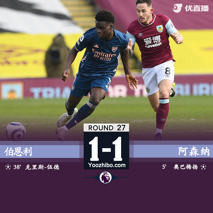 阿森纳1-1伯恩利 奥巴梅杨闪电破门扎卡送大礼