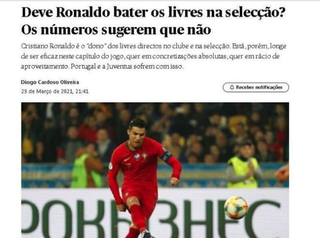 祖国媒体质疑C罗：得分率低下，仍垄断任意球主罚权！该让位曼联巨星