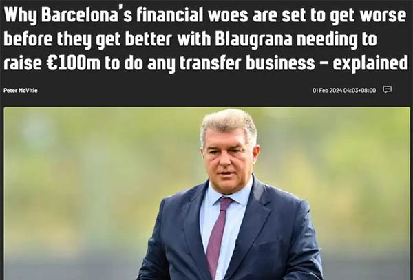 TA：巴萨必须筹集约1亿欧元才能引进新球员补强球队