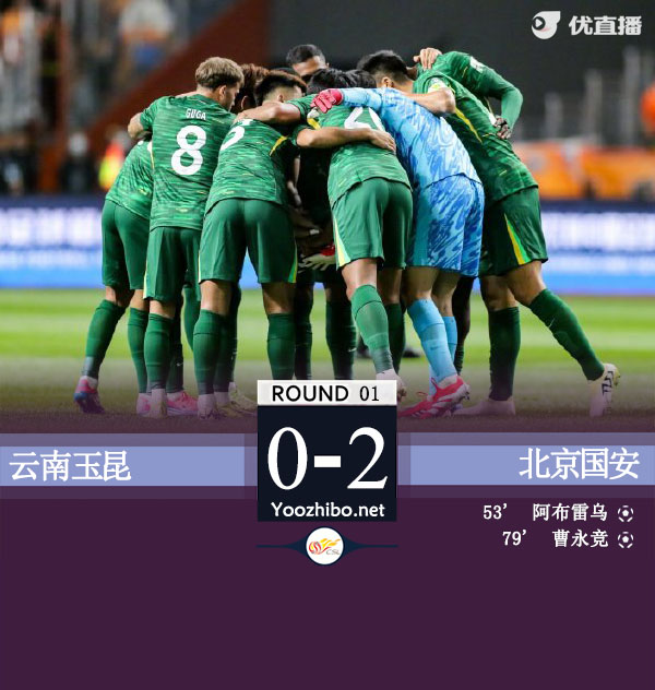 国安2-0玉昆开门红 法比奥破门赵宇豪柏杨补时双双被罚下