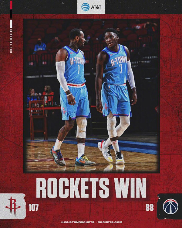 火箭107-88力克奇才 沃尔24+5 比尔33+5