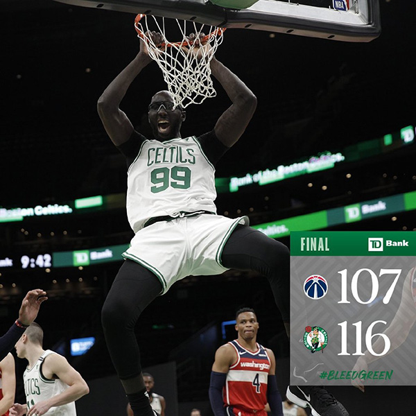 顿凯尔特人116-107力克奇才 塔图姆32分 布朗27+13