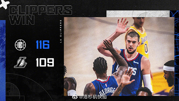 NBA简报：快船116-109大胜湖人 乔治33+6