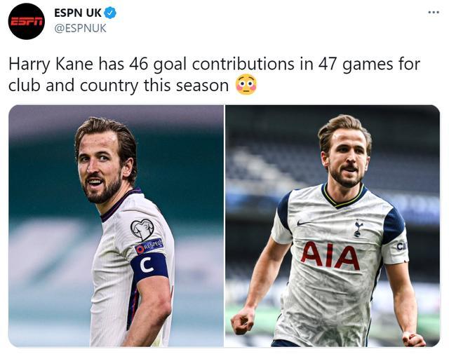 场均近1球！凯恩本赛季47场比赛共造46球