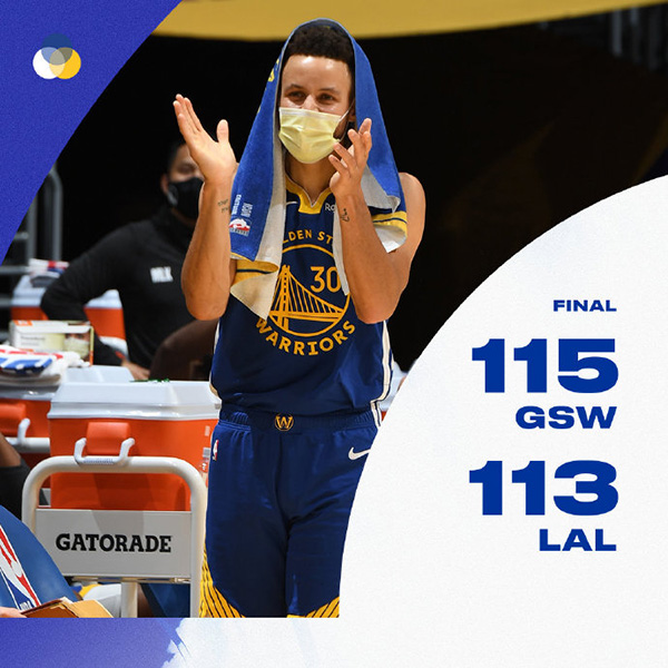 勇士115-113逆转湖人 库里26+7 詹姆斯19+5