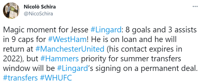 记者: 西汉姆今夏的首要目标是买断林加德