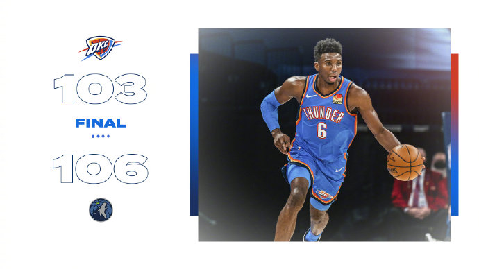 森林狼106-103险胜雷霆 拉塞尔21+6&绝杀 霍福德26+7+8