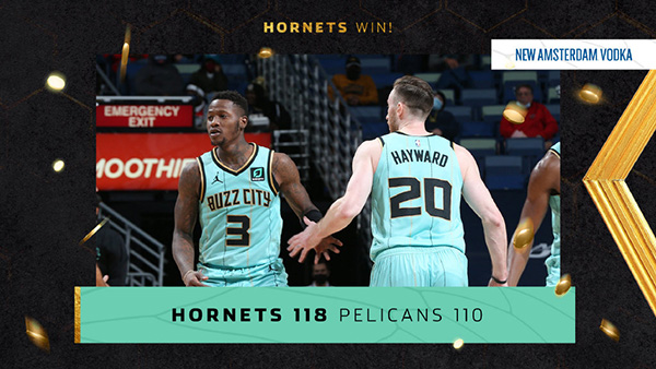 黄蜂118-110险胜鹈鹕 海沃德26+7 锡安26+8