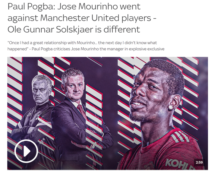 博格巴批评穆帅针对曼联球员：弄不懂怎么跟他闹翻！索帅不会这样