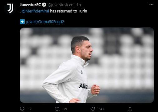 尤文官方: 德米拉尔新冠阳性, 将在意大利酒店隔离